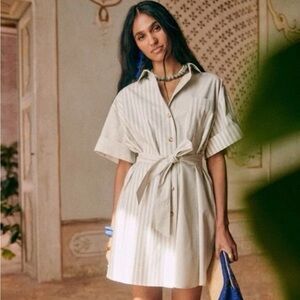 Sezane Celia Blue and White Striped Shirt Dress- Size Large